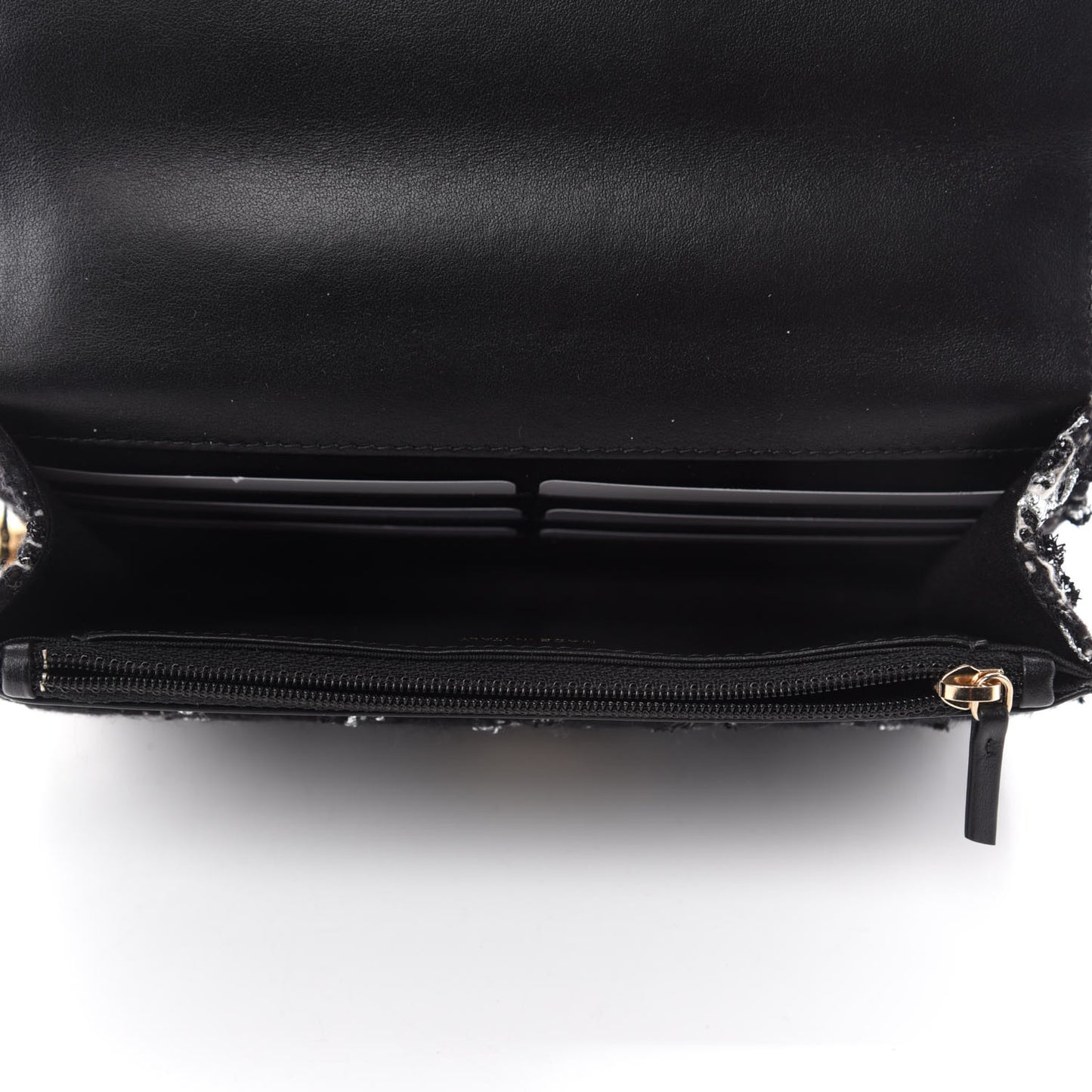 Tweed Quilted Chanel 19 Wallet On Chain WOC Black Silver Ecru