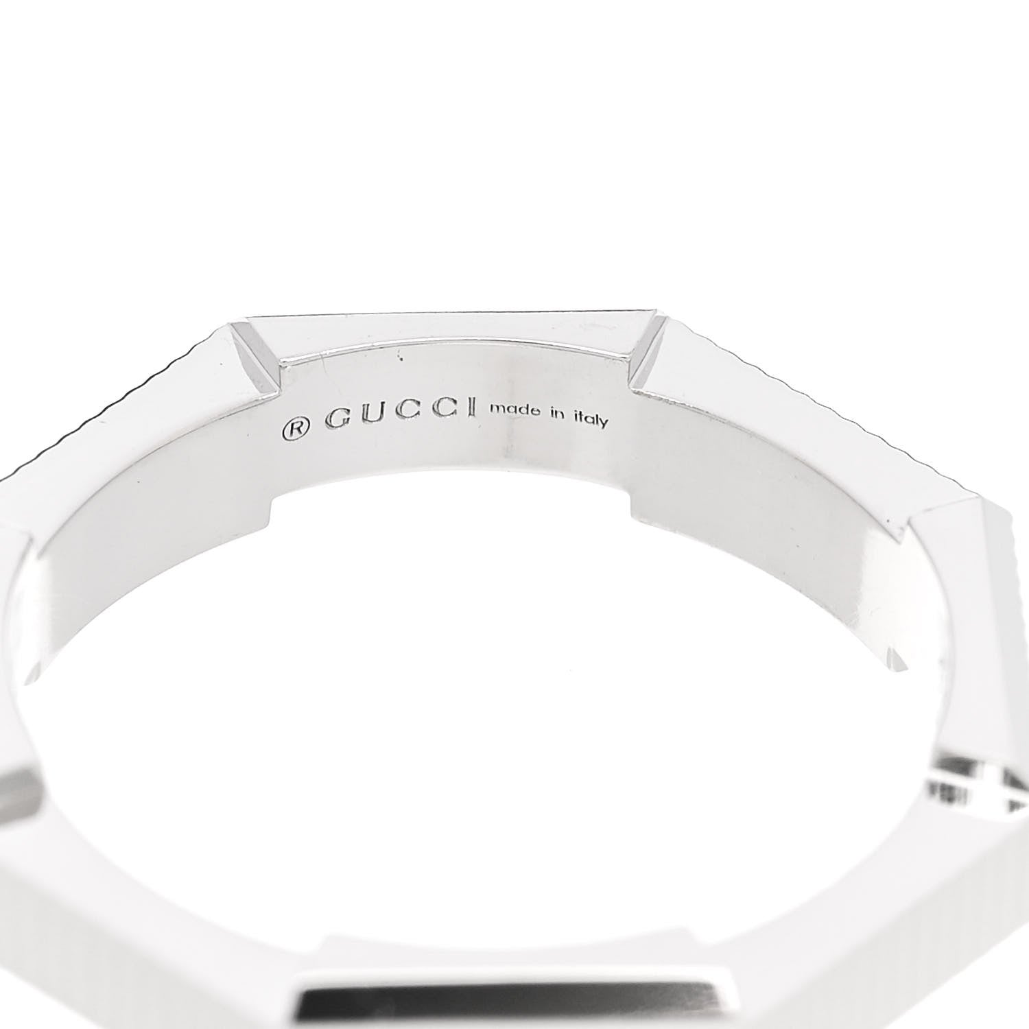 Gucci 18K White Gold 4mm Link To Love Striped Ring 53 6.25 4 of 5