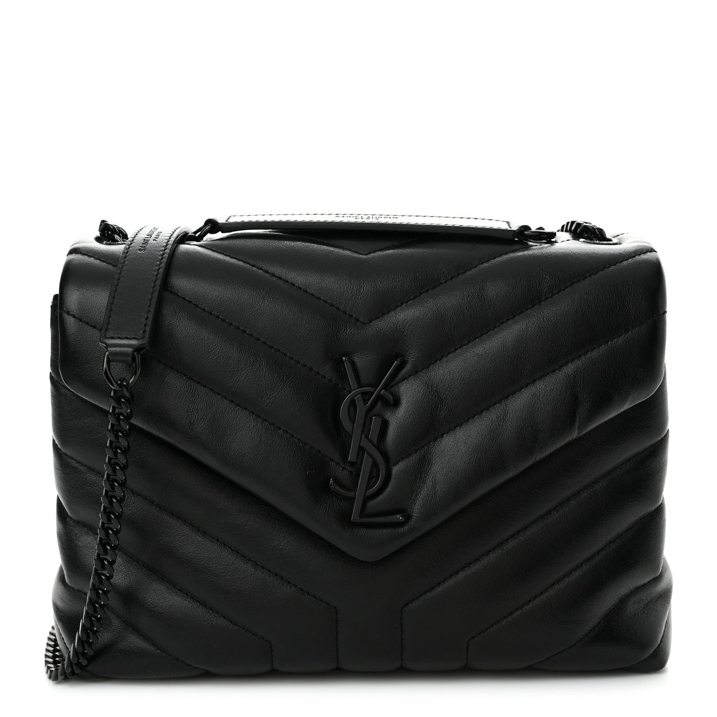 Calfskin Y Quilted Monogram Monochrome Small Loulou Chain Satchel Black