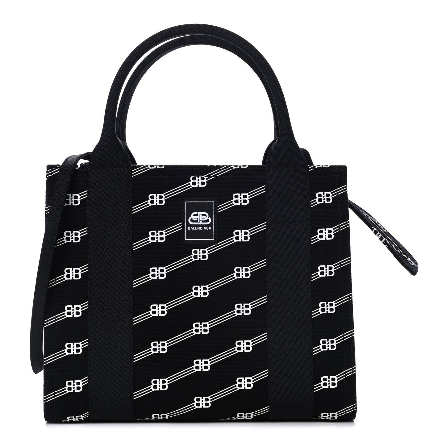 Cotton Canvas Diagonal BB Monogram Small Sharp Tote Black White