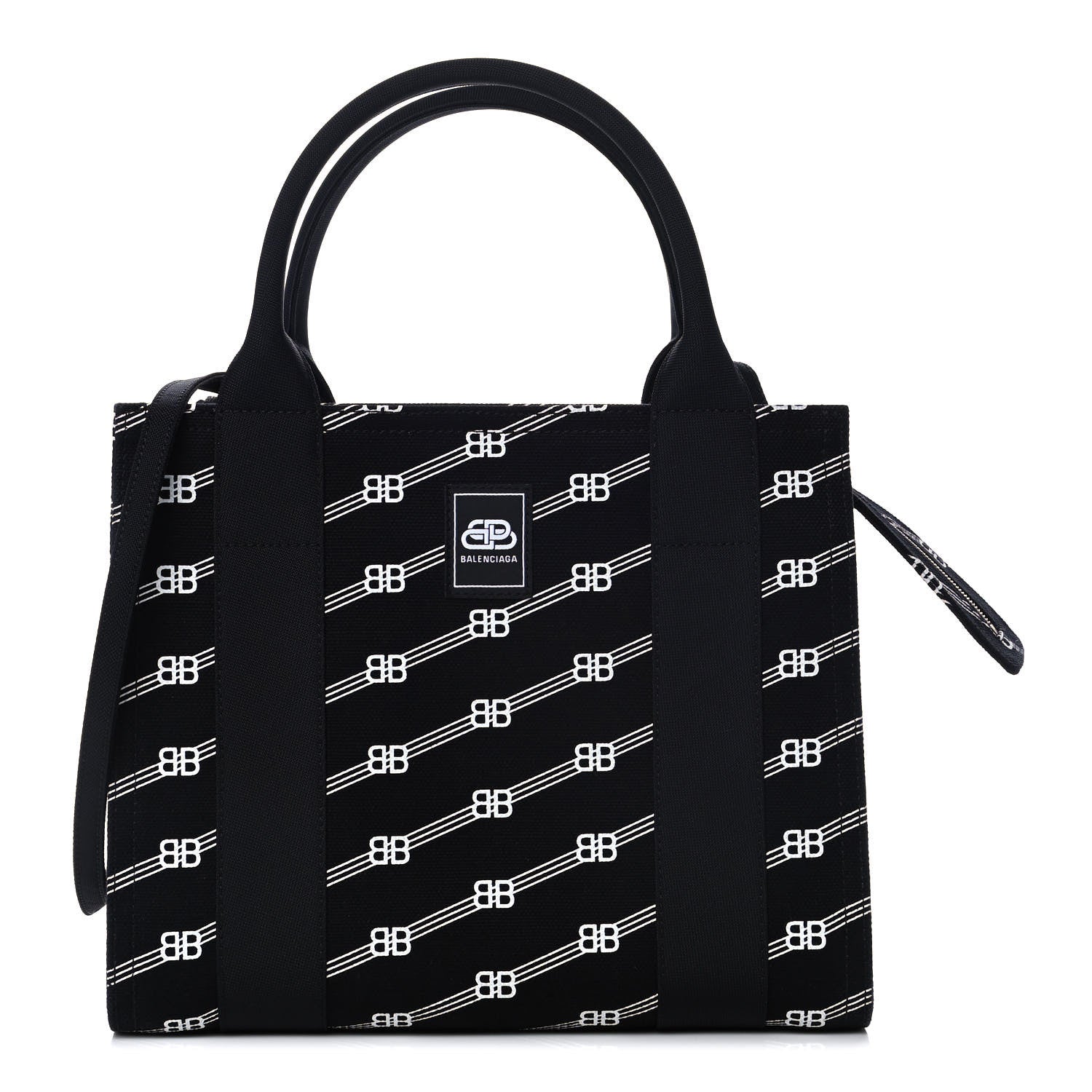 Balenciaga Cotton Canvas Diagonal BB Monogram Small Sharp Tote Black White 1 of 12