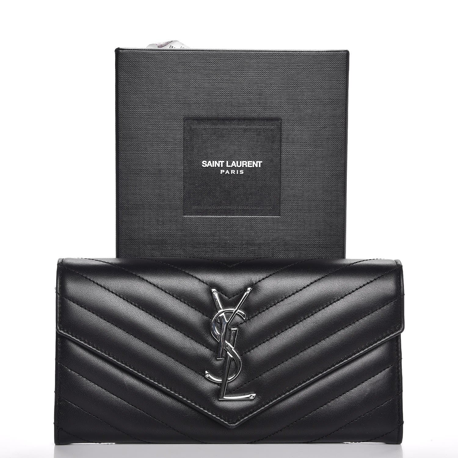 Saint Laurent Calfskin Matelasse Chevron Monogram Flap Wallet Black 9 of 9