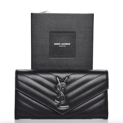 Saint Laurent Calfskin Matelasse Chevron Monogram Flap Wallet Black 9 of 9
