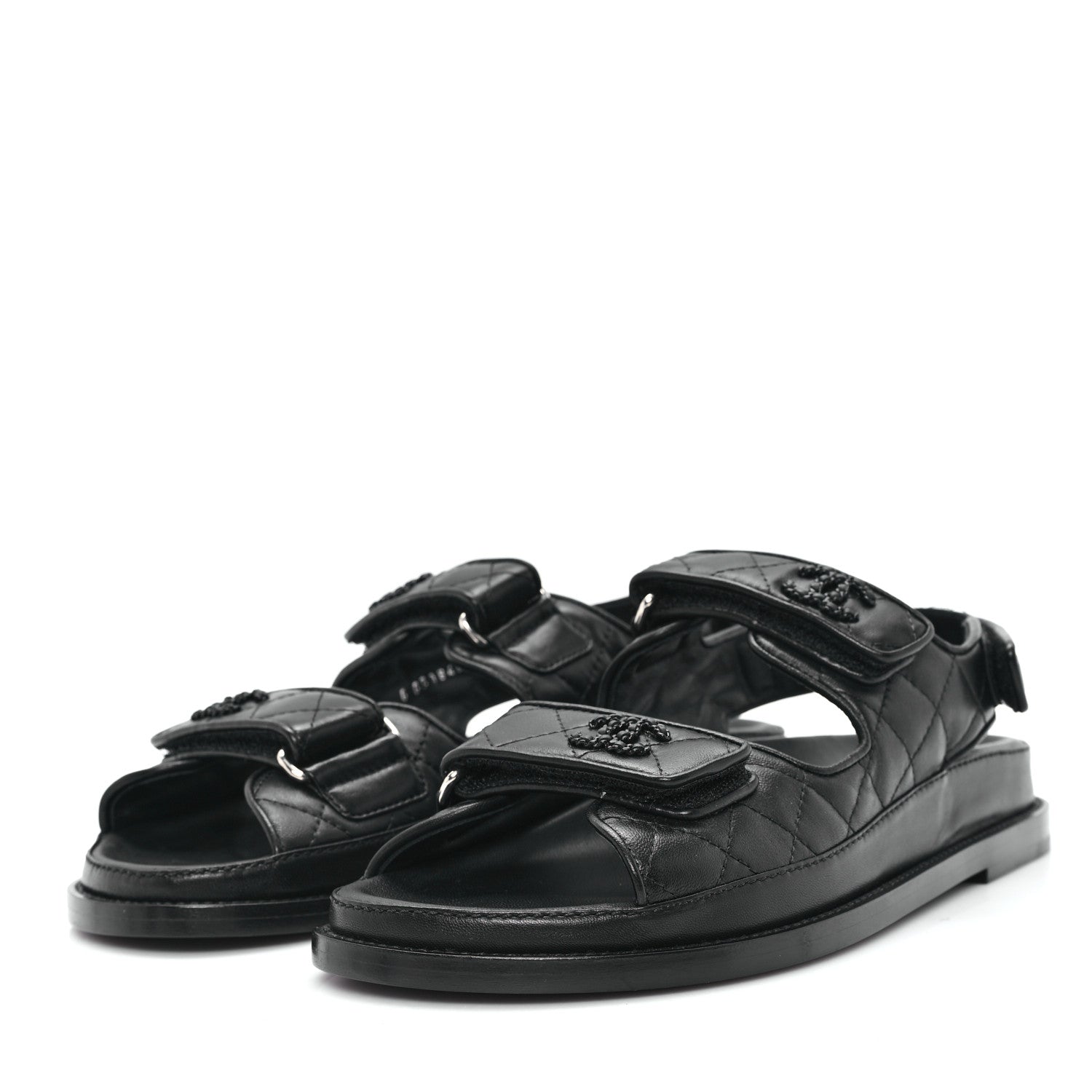 Chanel Lambskin Quilted Velcro Dad Sandals 37.5 So Black 4 of 10