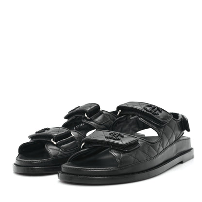 Chanel Lambskin Quilted Velcro Dad Sandals 37.5 So Black 4 of 10