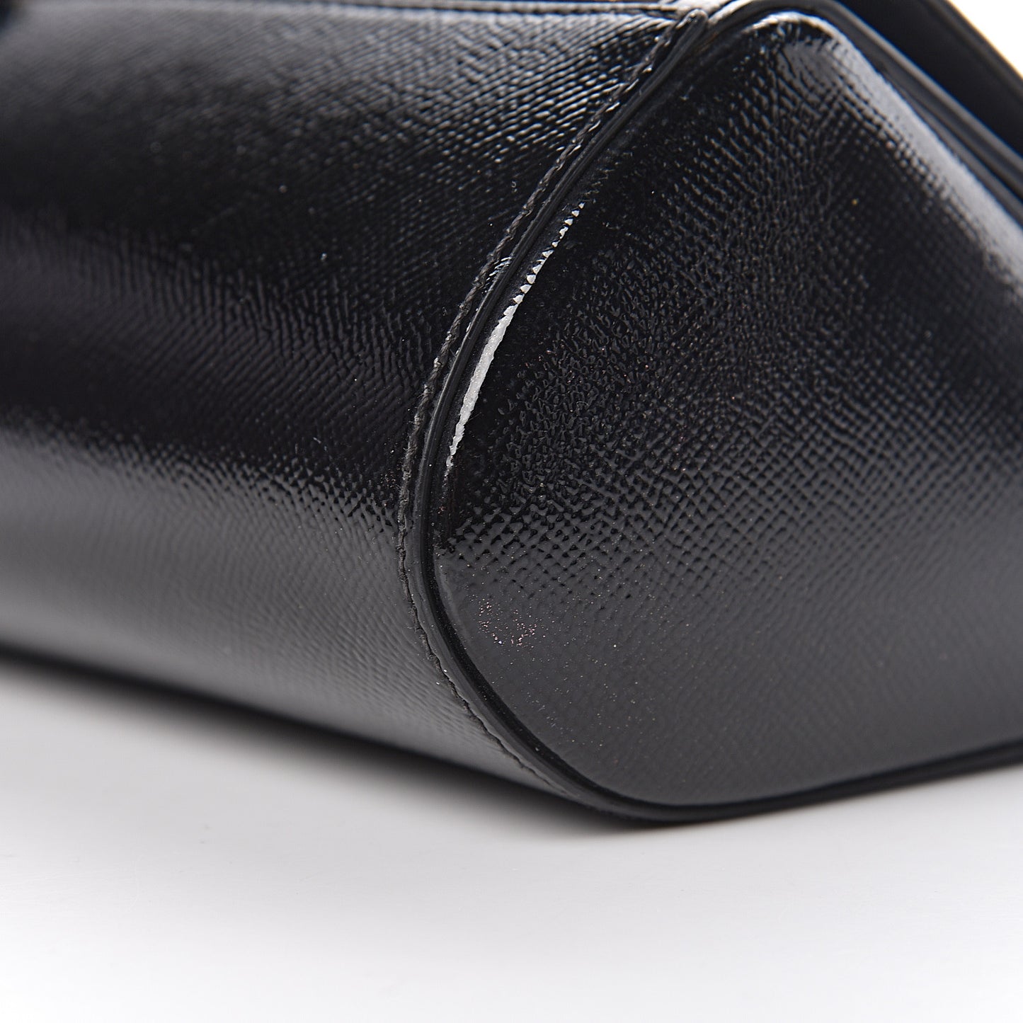 Textured Patent Calfskin Mini Pandora Box Crossbody Bag Black