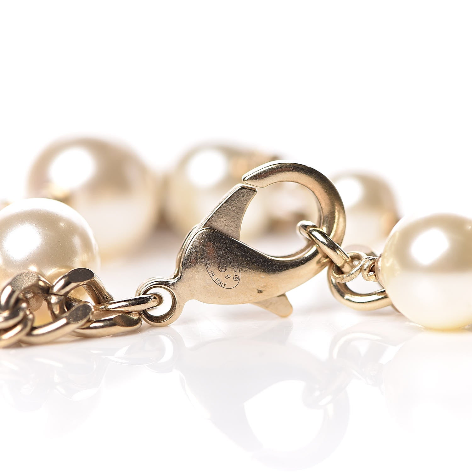 Chanel Pearl Bead CC Charm Bracelet Light Gold 5 of 6