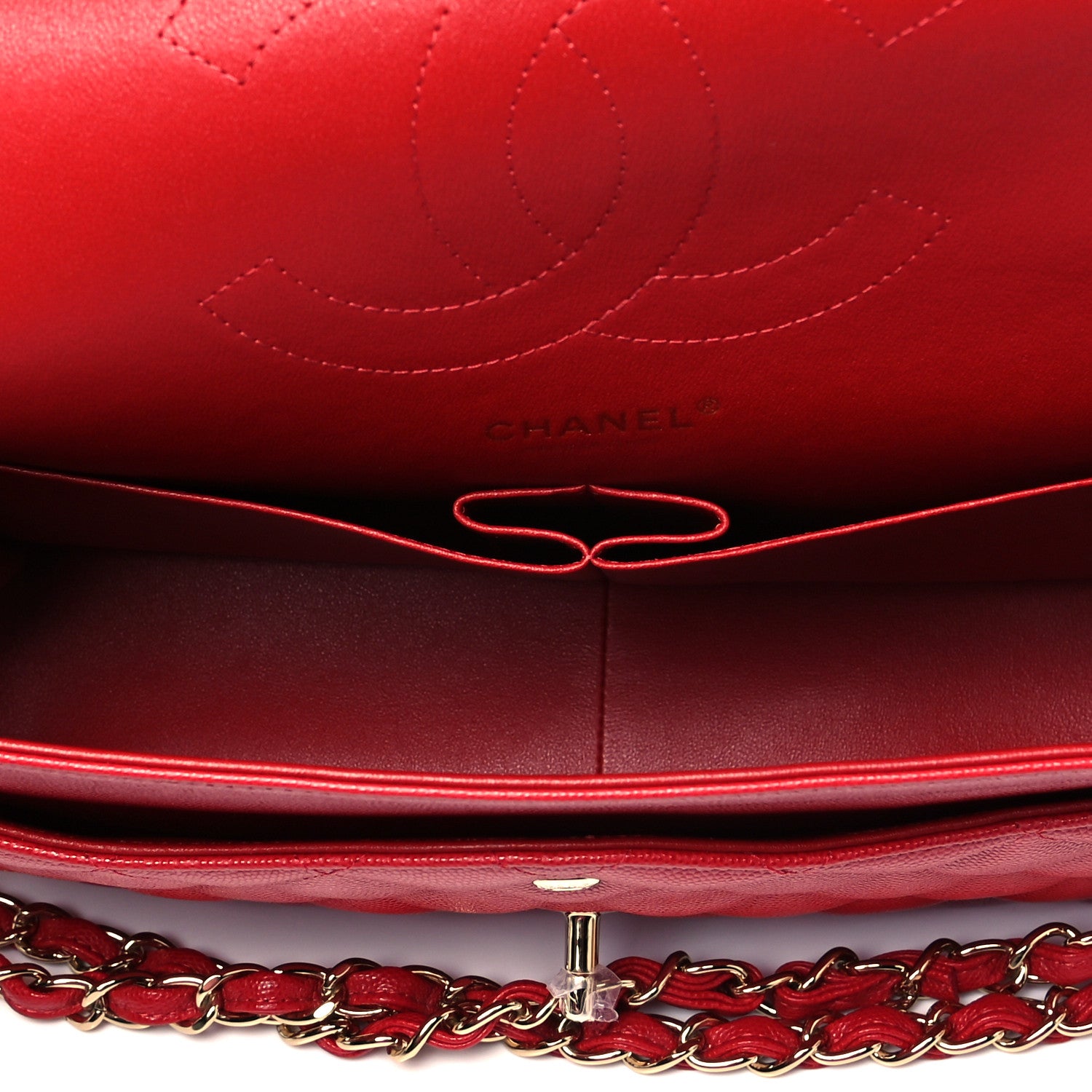 Chanel Caviar Quilted Jumbo Double Flap Red 5 of 10