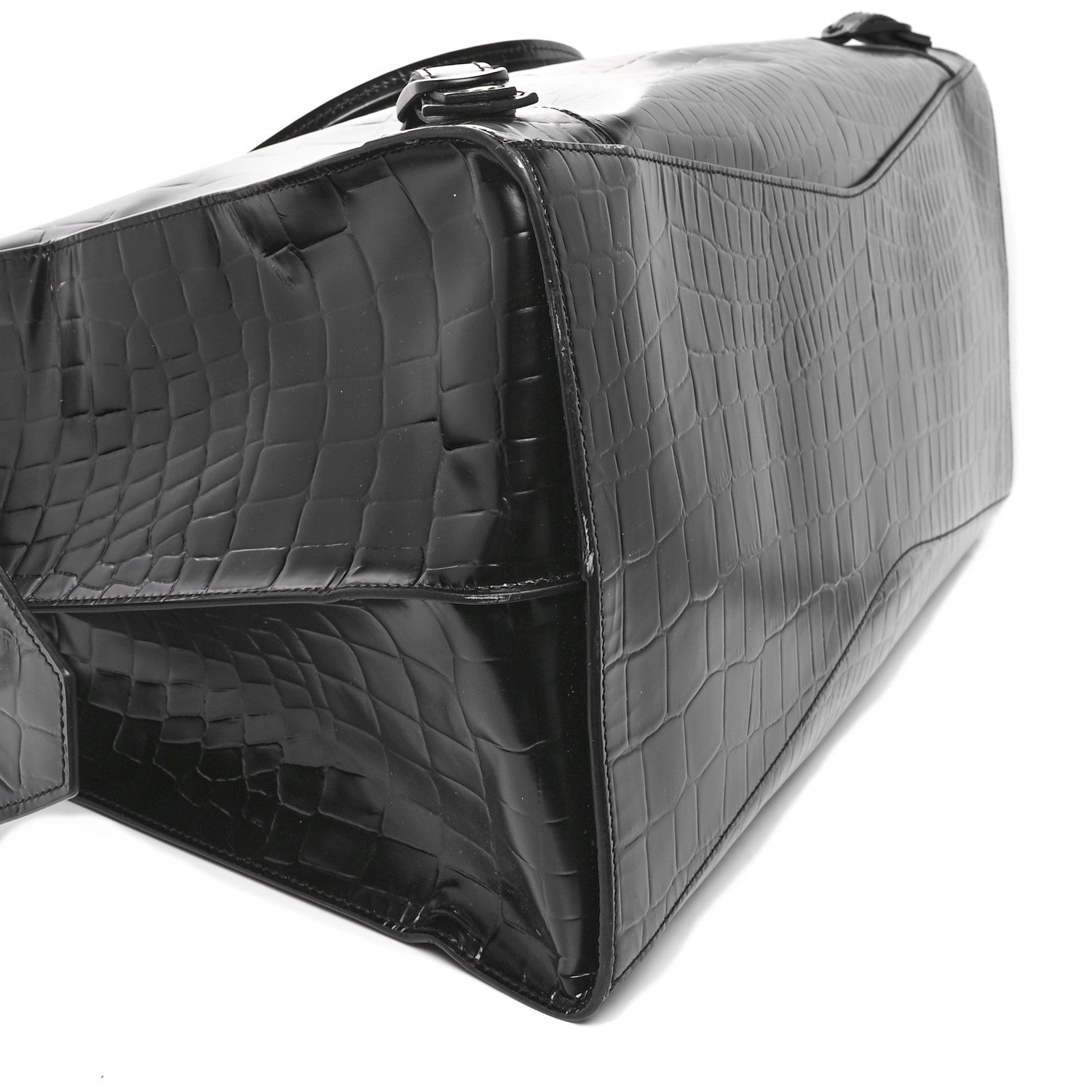 Balenciaga Semi Matte Calfskin Crocodile Embossed Neo Classic Black Hardware Large Top Handle Bag Black 8 of 10