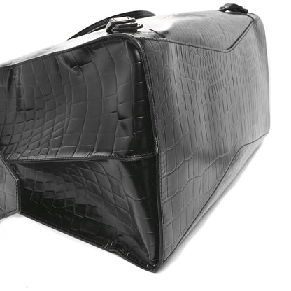 Balenciaga Semi Matte Calfskin Crocodile Embossed Neo Classic Black Hardware Large Top Handle Bag Black 8 of 10