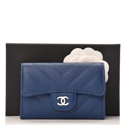 Chanel Caviar Chevron Quilted Card Holder Wallet Dark Blue 9 of 9