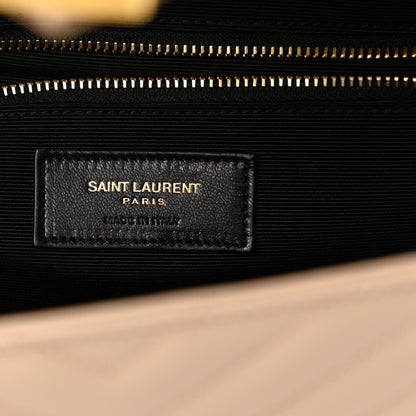 Saint Laurent Grain De Poudre Matelasse Chevron Large Monogram Satchel Dark Beige 6 of 11