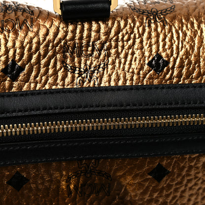 MCM Metallic Visetos Traveler Weekender Duffle Bag Gold 14 of 15