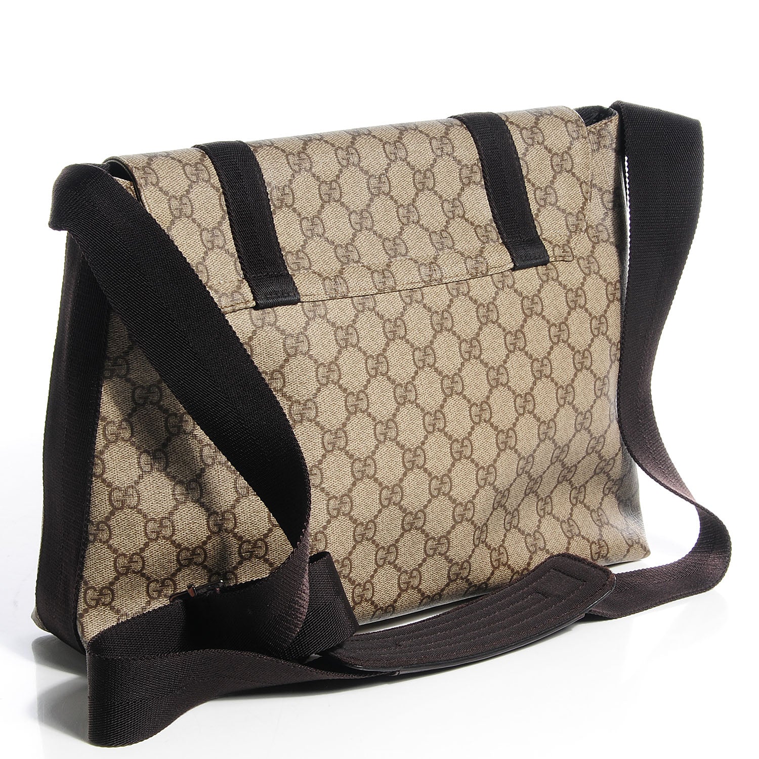 Gucci GG Plus Monogram Large Double Buckle Flap Messenger Bag Beige Dark Brown 3 of 9