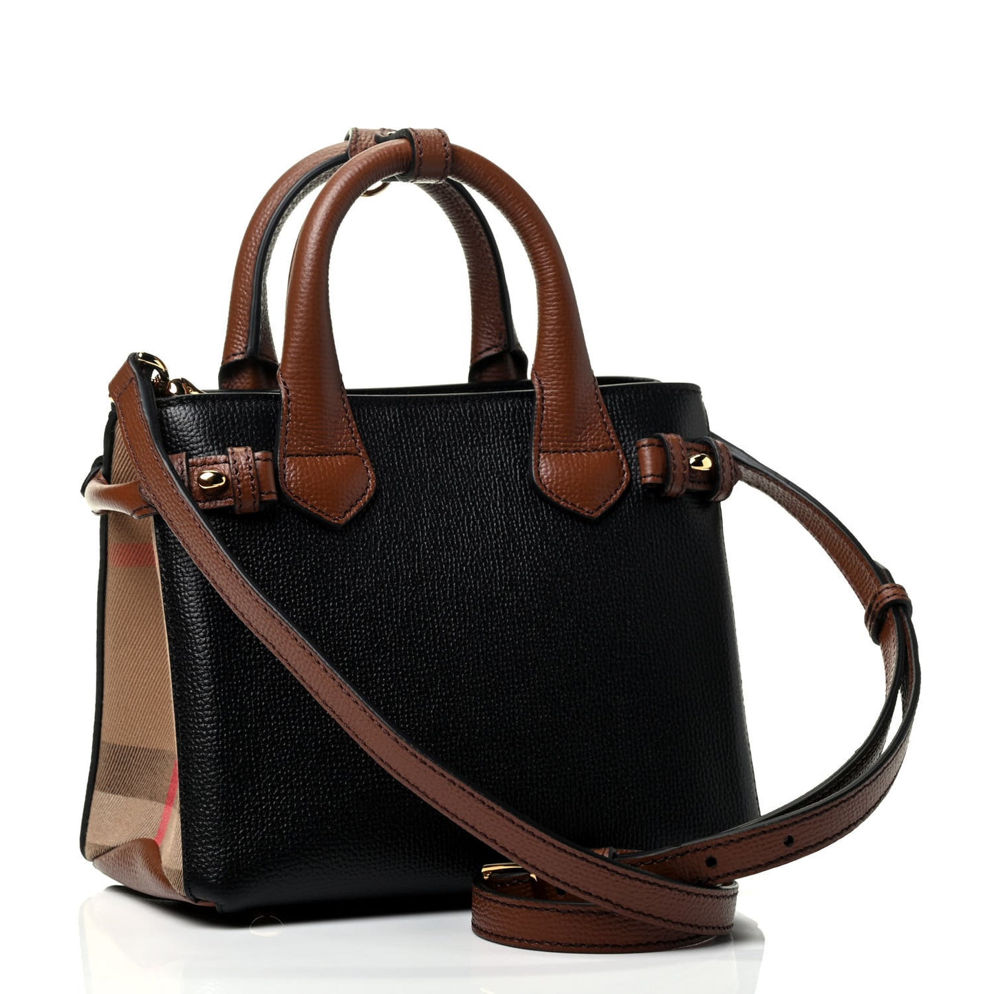 Derby Calfskin House Check Baby Banner Tote Black Tan