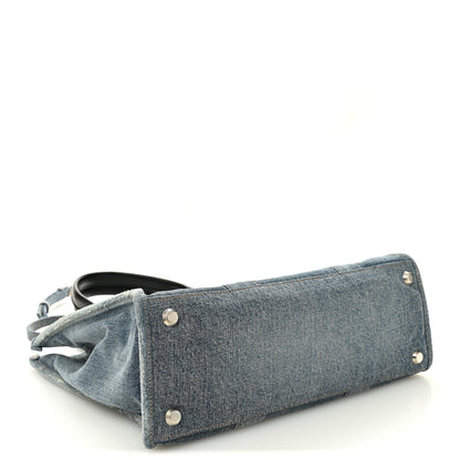 Balenciaga Washed Frayed Denim Logo Medium Hardware Tote Blue 4 of 12