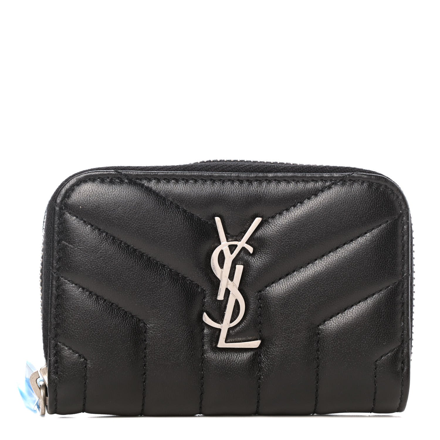 Saint Laurent Lambskin Y Quilted Monogram LouLou Zip Coin Purse Black 1 of 6