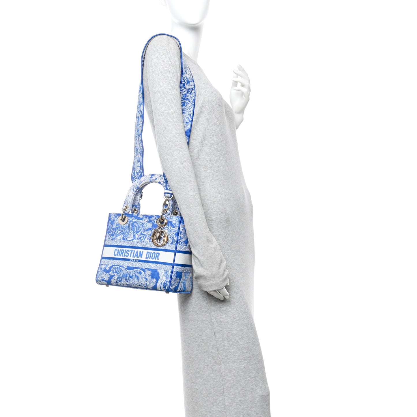 Canvas Toile De Jouy Reverse Embroidered Medium Lady D-Lite Fluorescent Blue