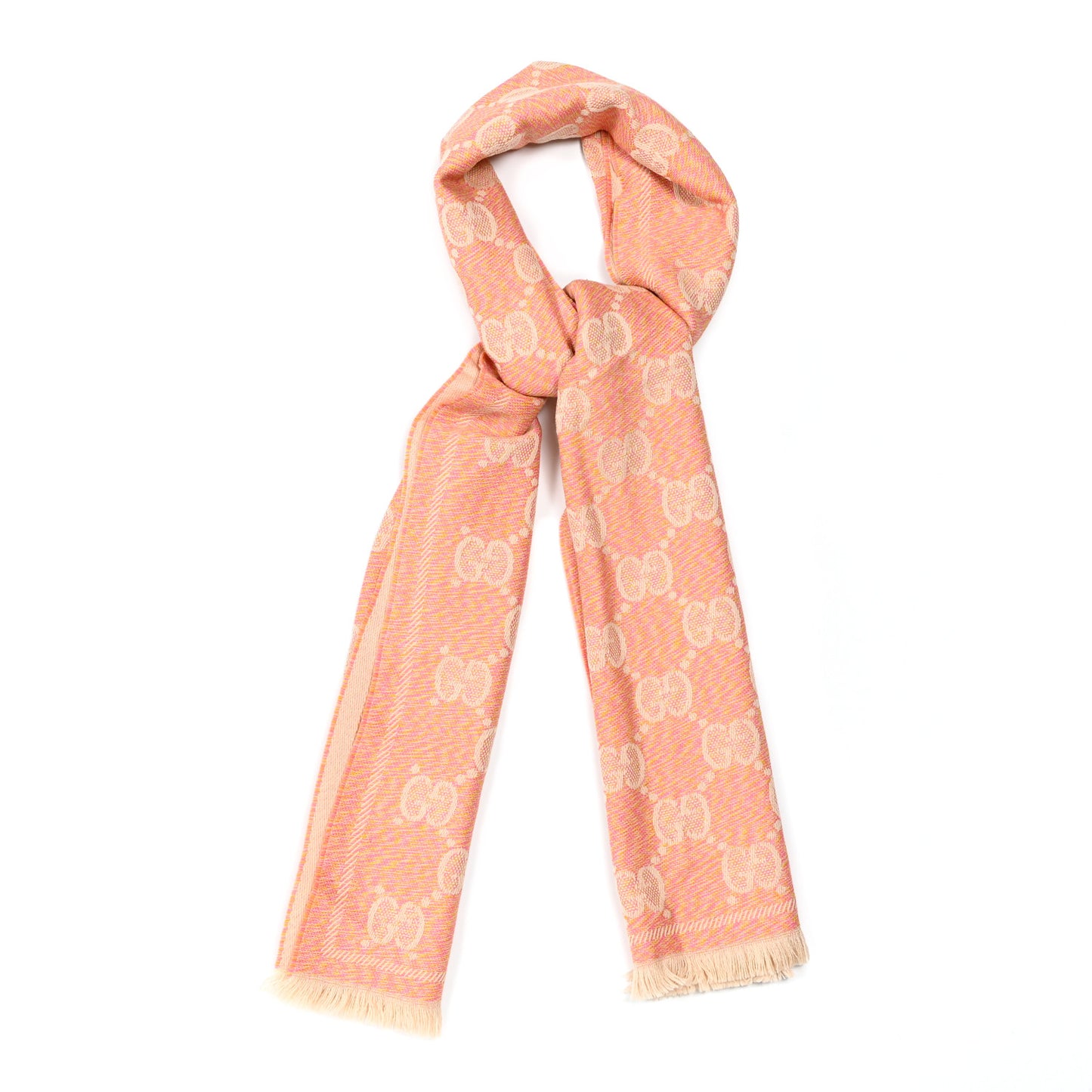 Wool Jacquard Monogram Jumbo GG Lady Moul Nest Scarf Pink Beige