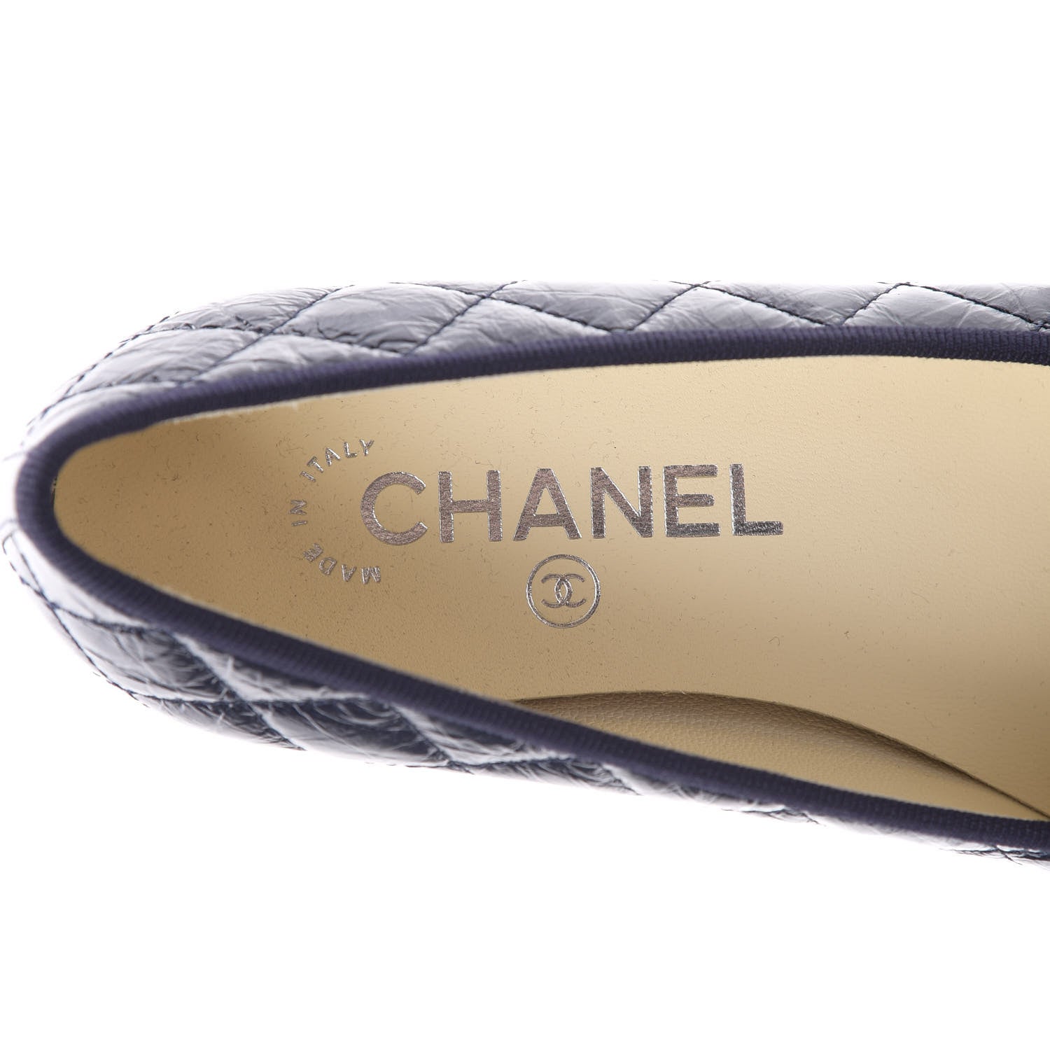 Chanel Aged Calfskin Quilted CC Cap Toe Ballerina Flats 35.5 Navy 7 of 9