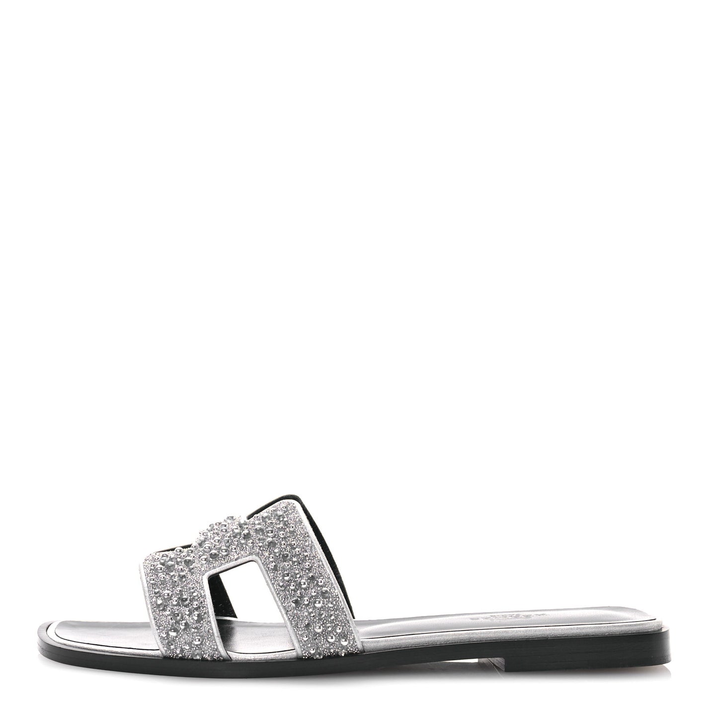 Velvet Goatskin Crystal Beads Oran Sandals 37 Gris Argente