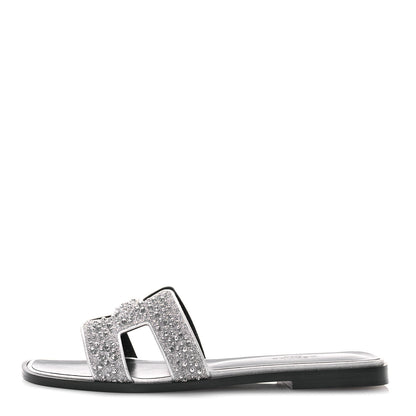 Hermes Velvet Goatskin Crystal Beads Oran Sandals 37 Gris Argente 1 of 10