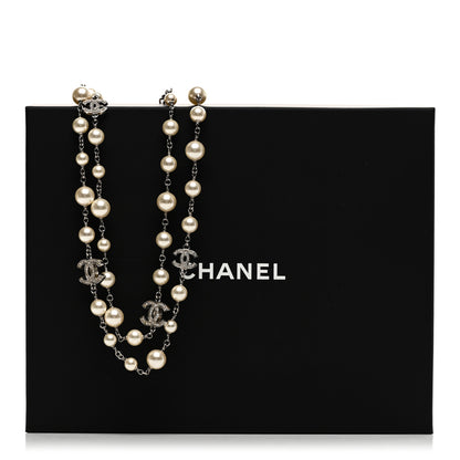 Chanel Crystal Pearl CC Long Necklace Silver 6 of 6
