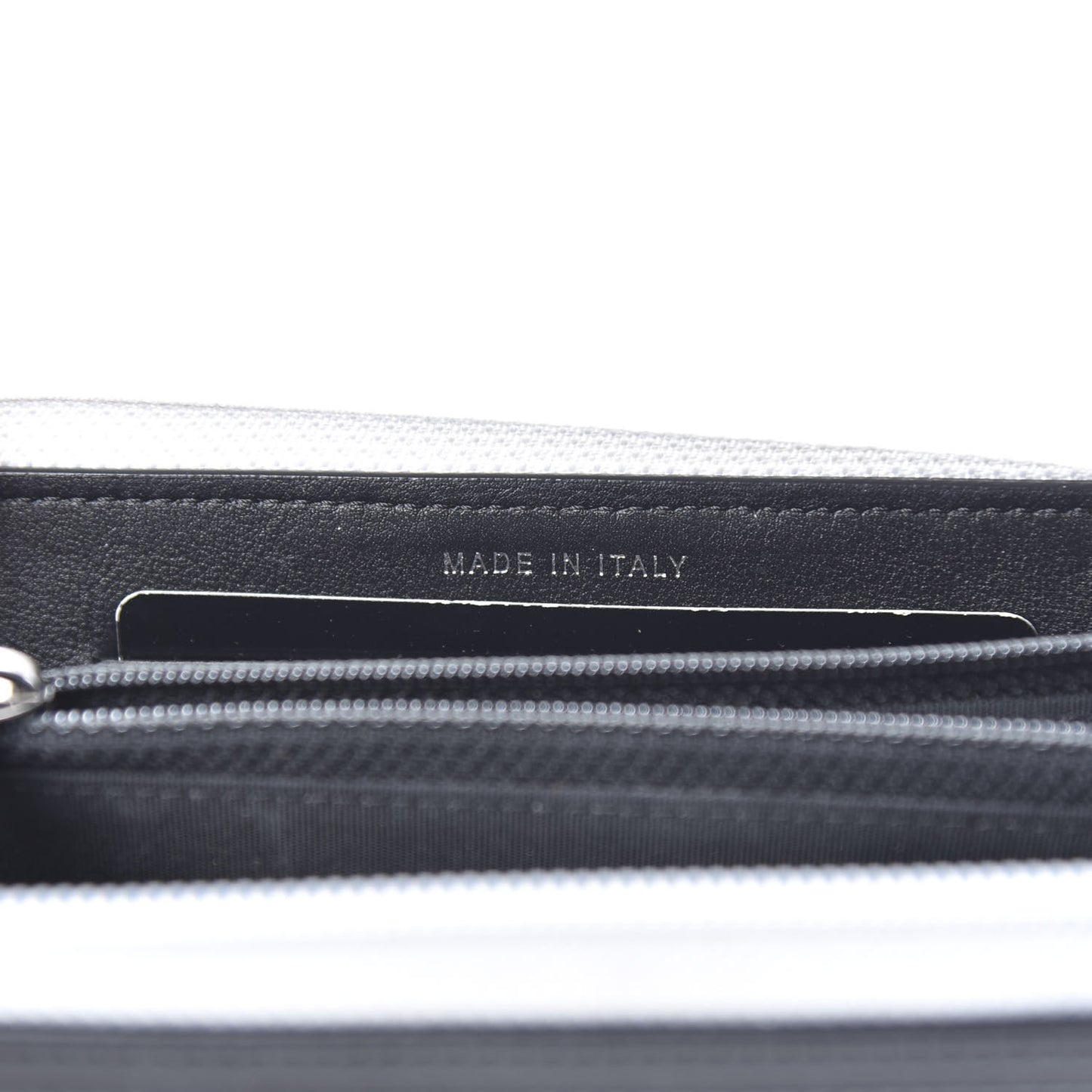 Metallic Goatskin Calfskin Large Bi-Color Zip Around Boy Wallet Black Silver