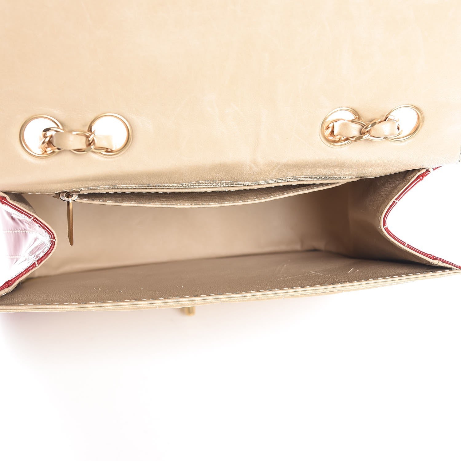 Chanel Lambskin Patent Chocolate Bar Flap Beige Red 15 of 18