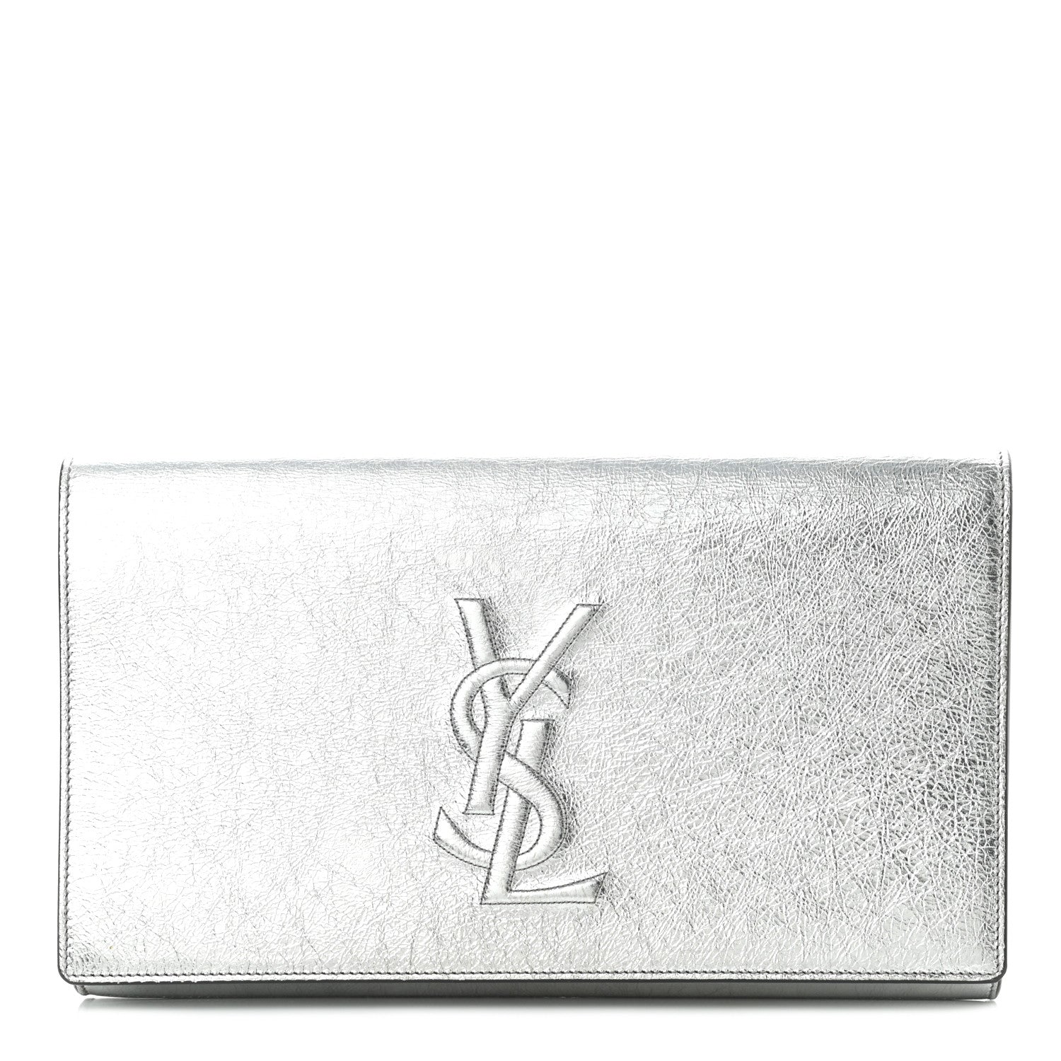 Saint Laurent Metallic Calfskin Monogram Large Belle De Jour Clutch Silver 1 of 8