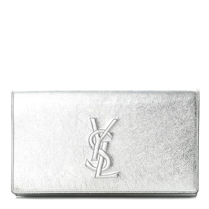 Saint Laurent Metallic Calfskin Monogram Large Belle De Jour Clutch Silver 1 of 8