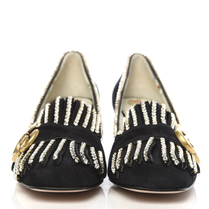Gucci Kid Scamosciato Crystal GG Marmont Fringe 50mm Loafer Pumps 36.5 Black 2 of 9
