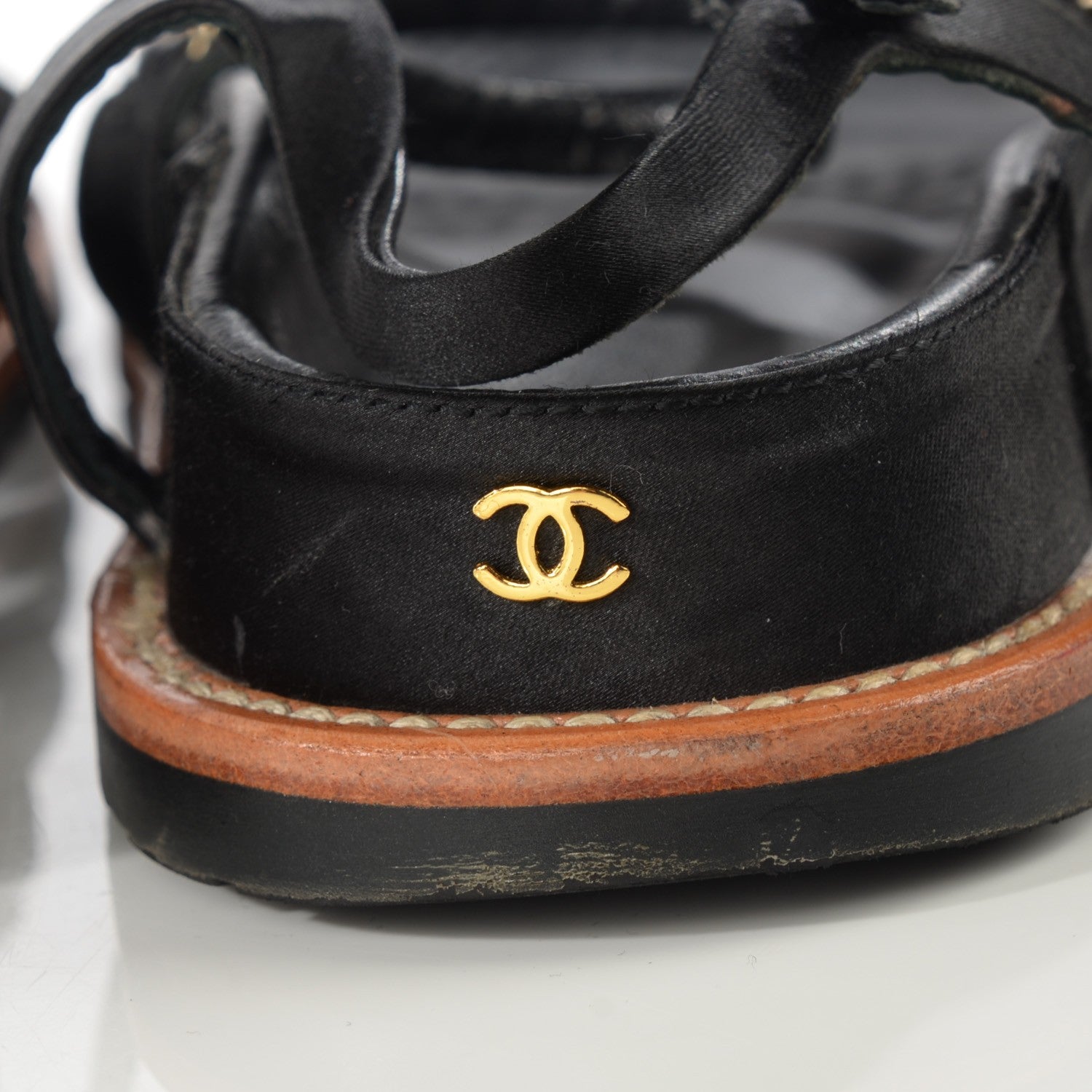 Chanel Satin Lambskin Chain Flat Sandals 37 Black 8 of 8