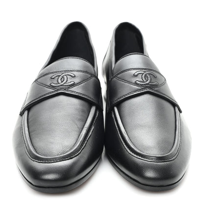 Chanel Calfskin Womens Stitched CC Loafers 38 Black 3 of 9