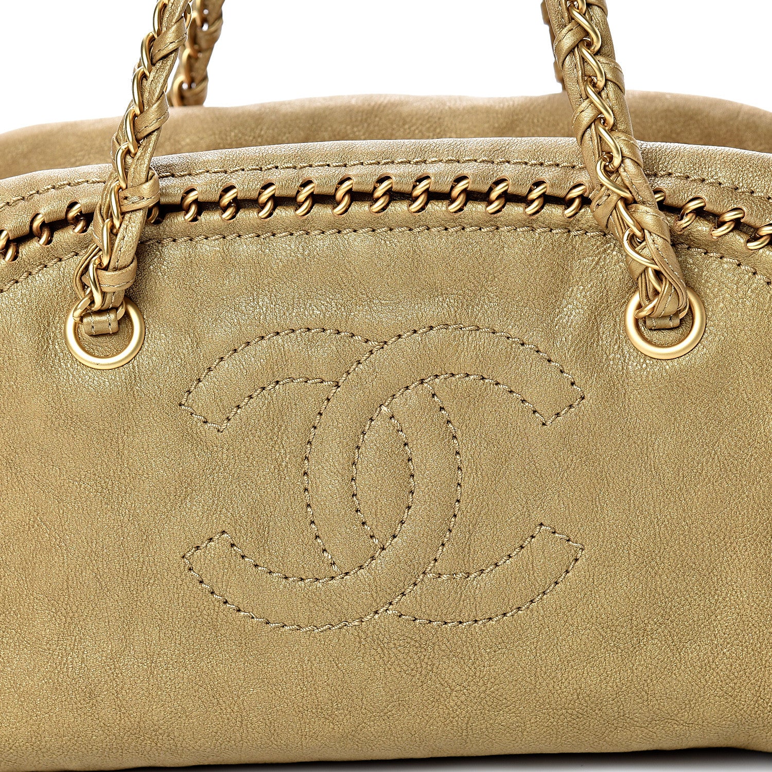 Chanel Metallic Goatskin Medium Luxe Ligne Bowler Gold 7 of 9