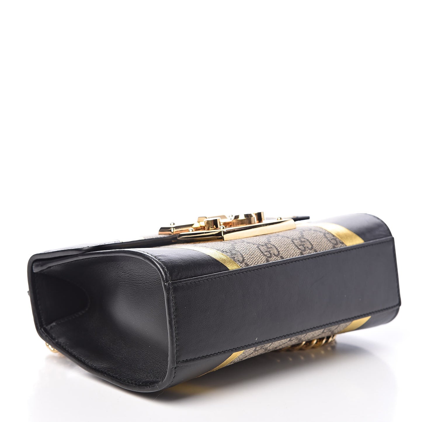 Calfskin GG Supreme Monogram Small Padlock Shoulder Bag Black Gold