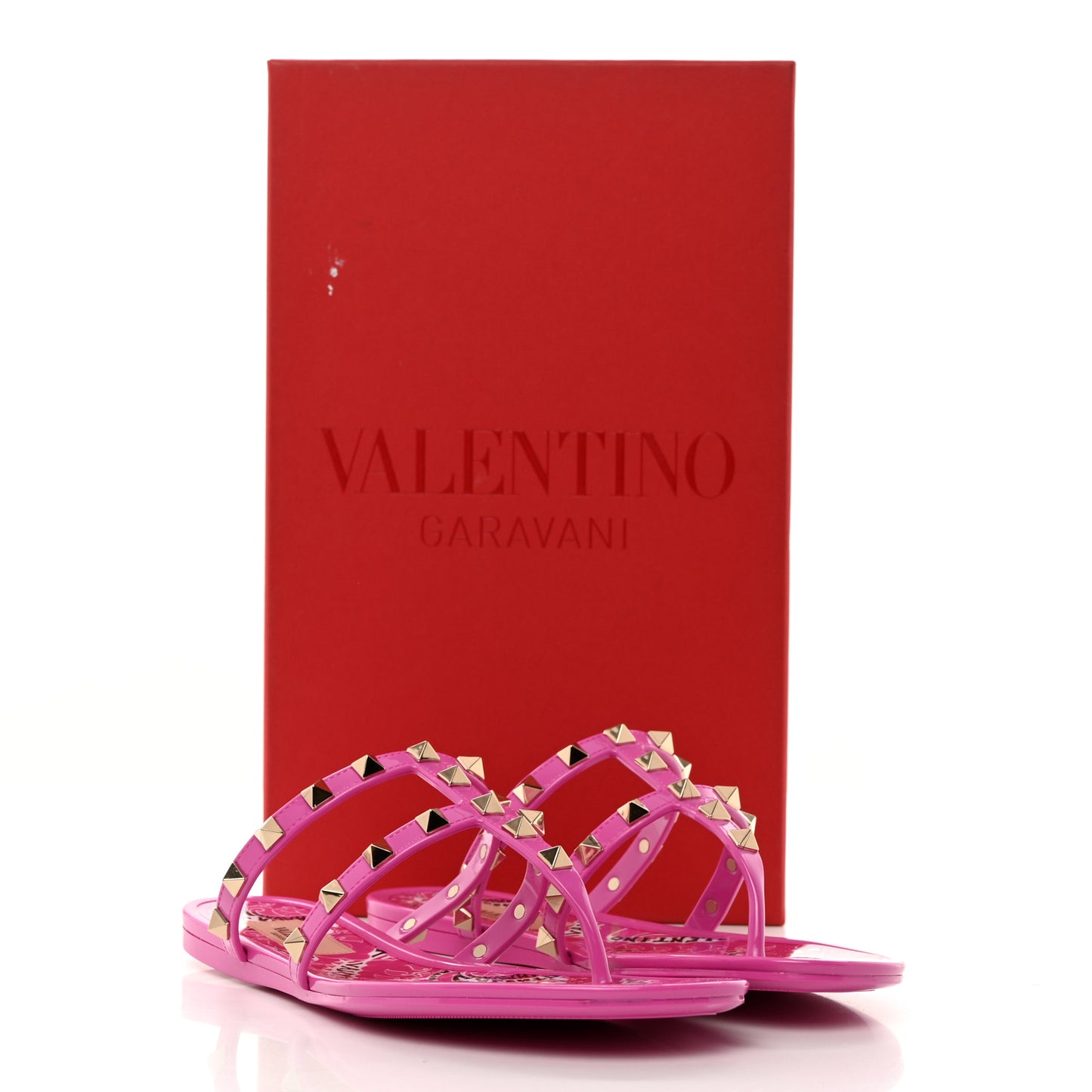 PVC Jelly Rockstud Caged Flat Thong Sandals 36 Pink