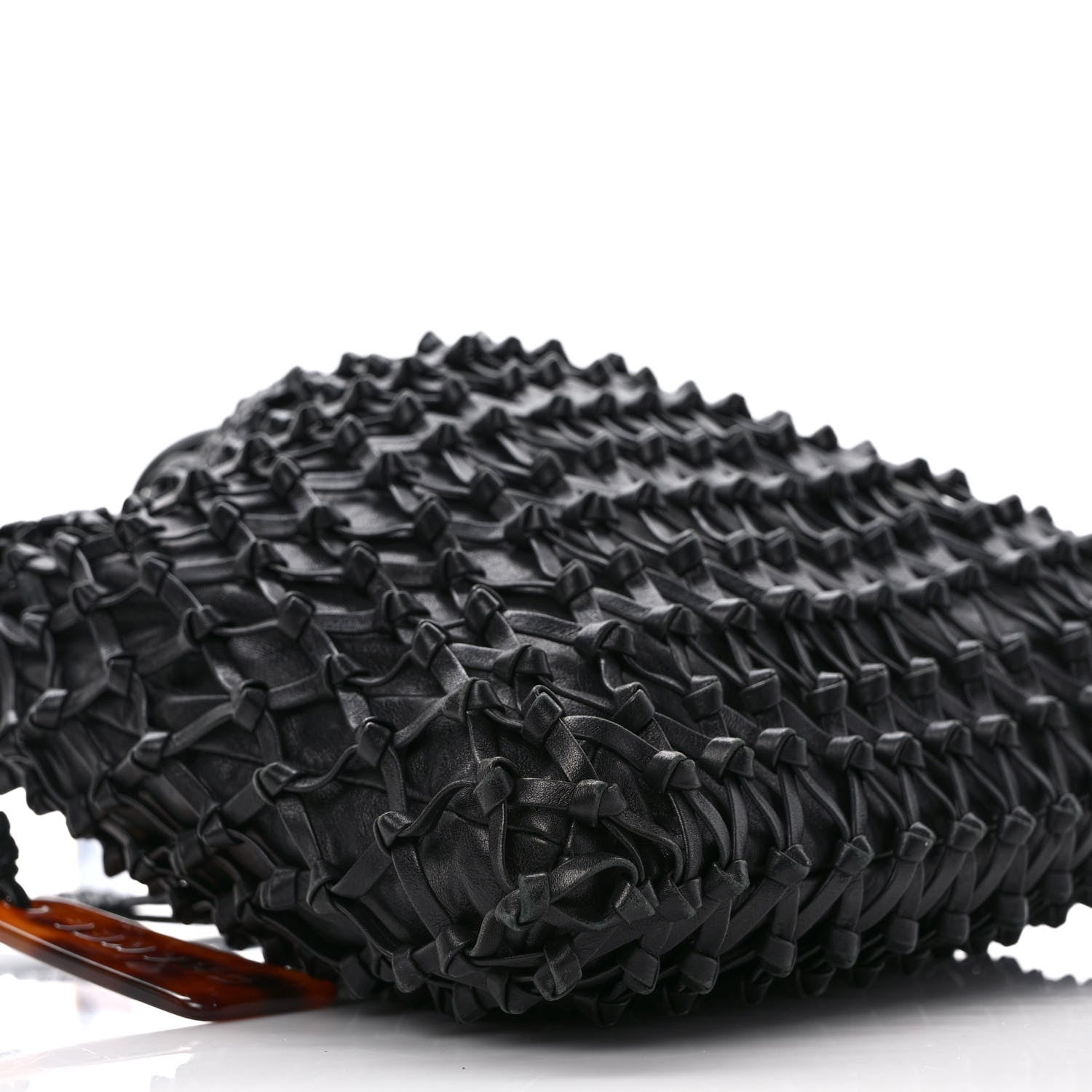 Chanel Lambskin Woven Tortoise Drawstring Pouch Bag Black 7 of 8