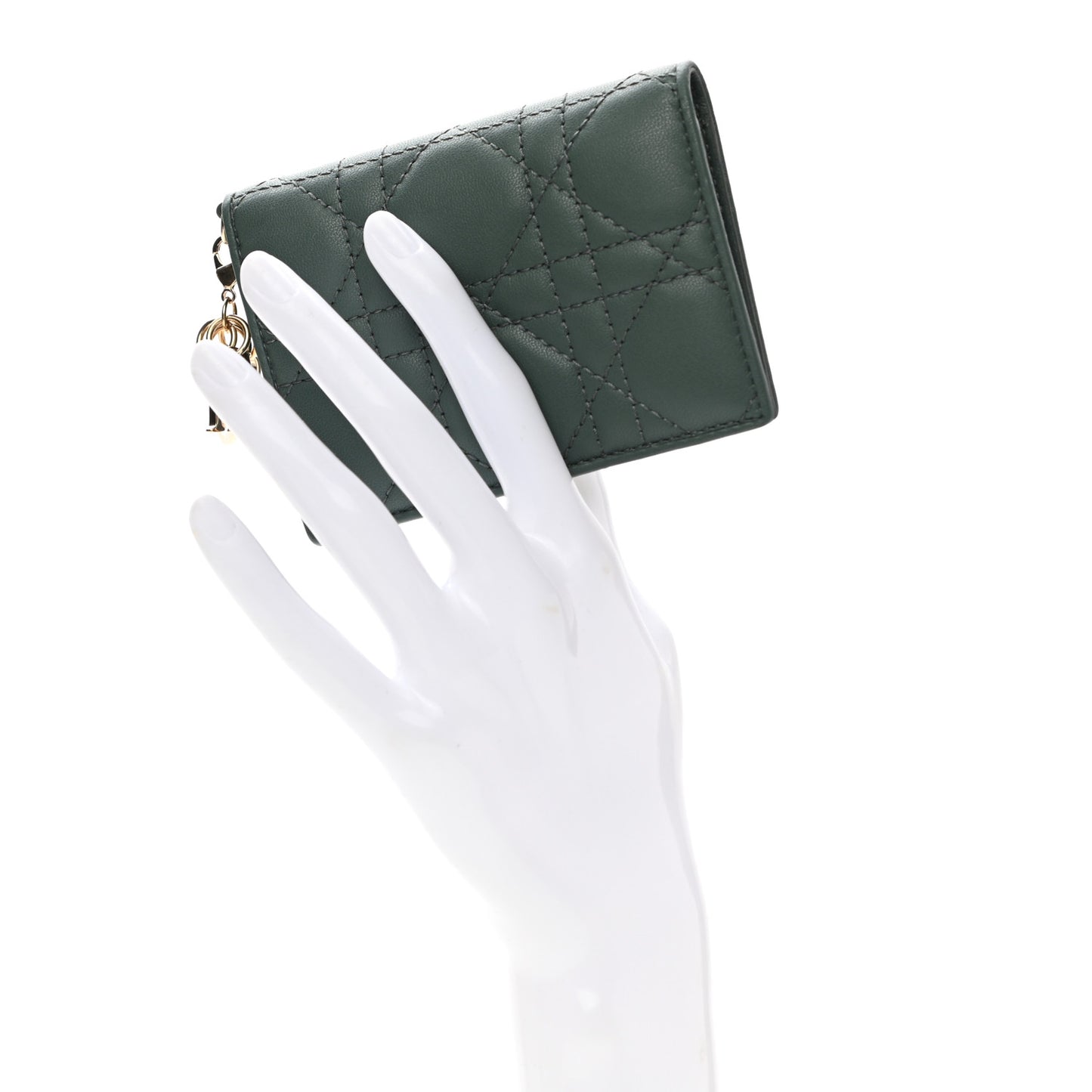 Lambskin Cannage Small Lady Dior Flap Card Holder Grey