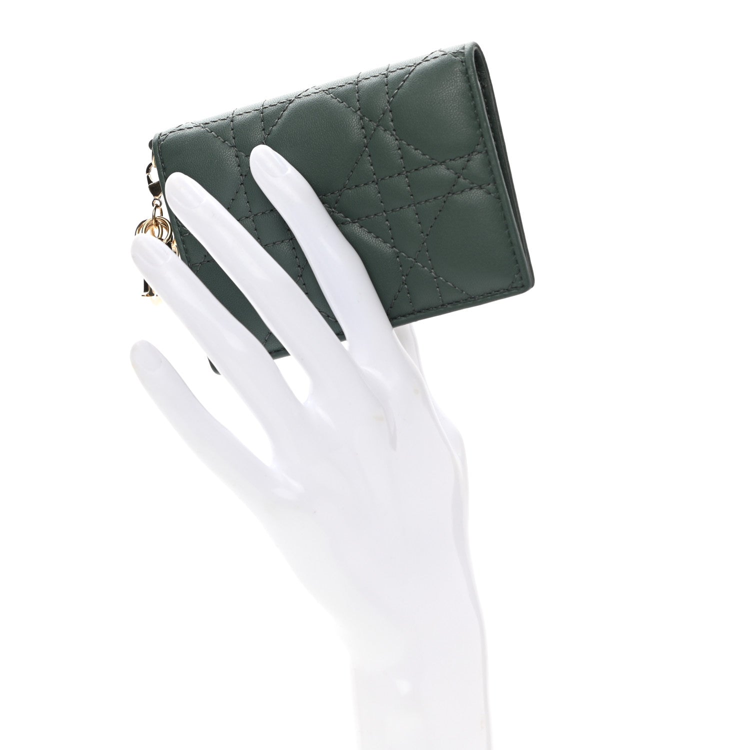 Christian Dior Lambskin Cannage Small Lady Dior Flap Card Holder Grey 2 of 7