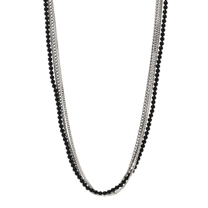 Chanel Metal Crystal Baguette Beaded CC Multi Strand Long Necklace Silver Black 2 of 7