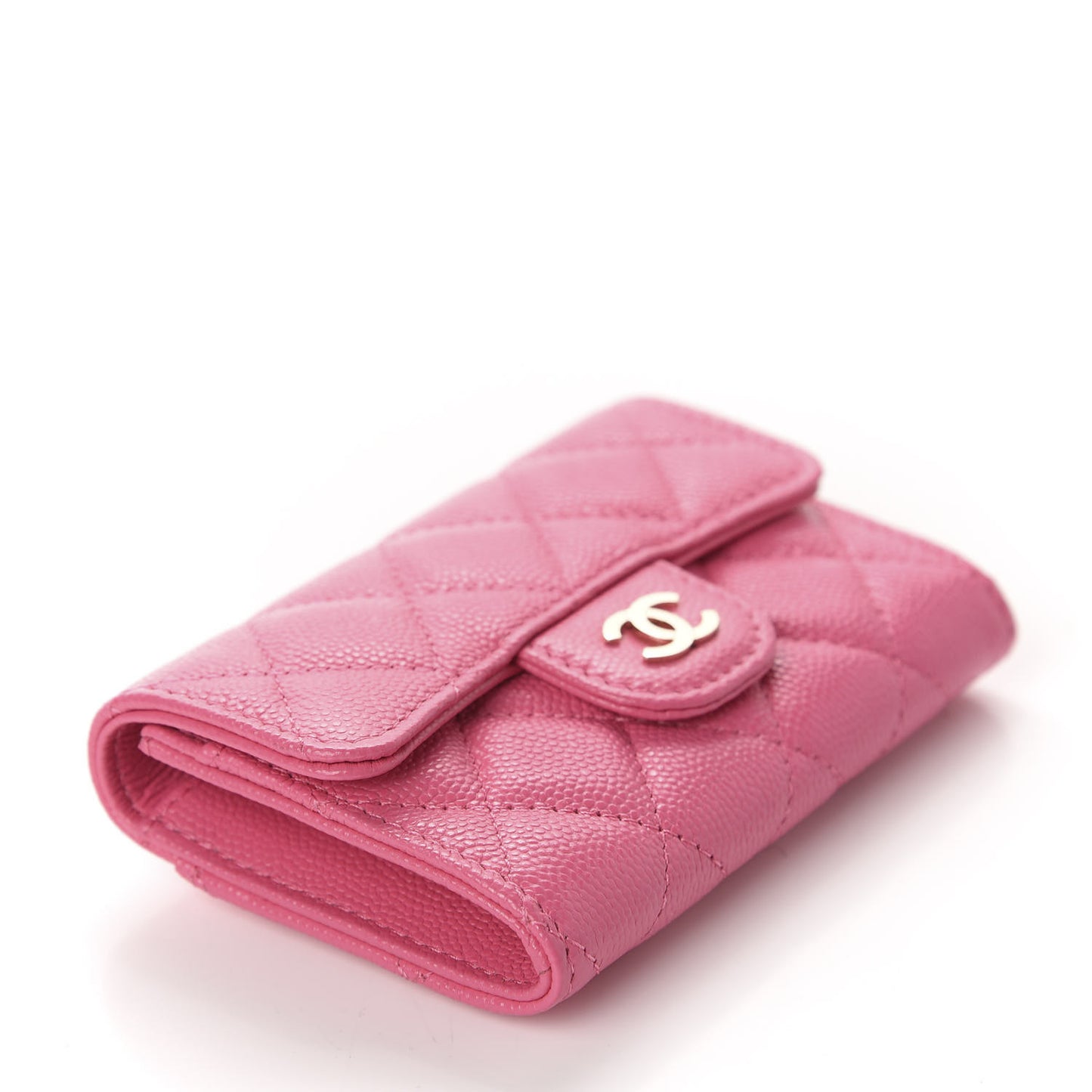 Caviar Quilted Flap Card Holder Wallet Pink