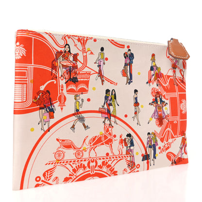 Hermes Technical Silk Ex-Libris Les Parisiennes Silky Pocket Cosmetic Case Geranium Nata Gold 3 of 8
