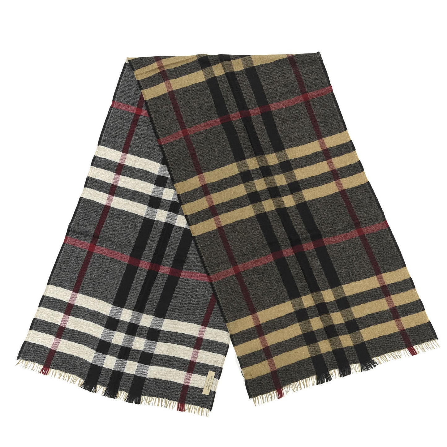 Wool Reversible Color Check Scarf Camel Check
