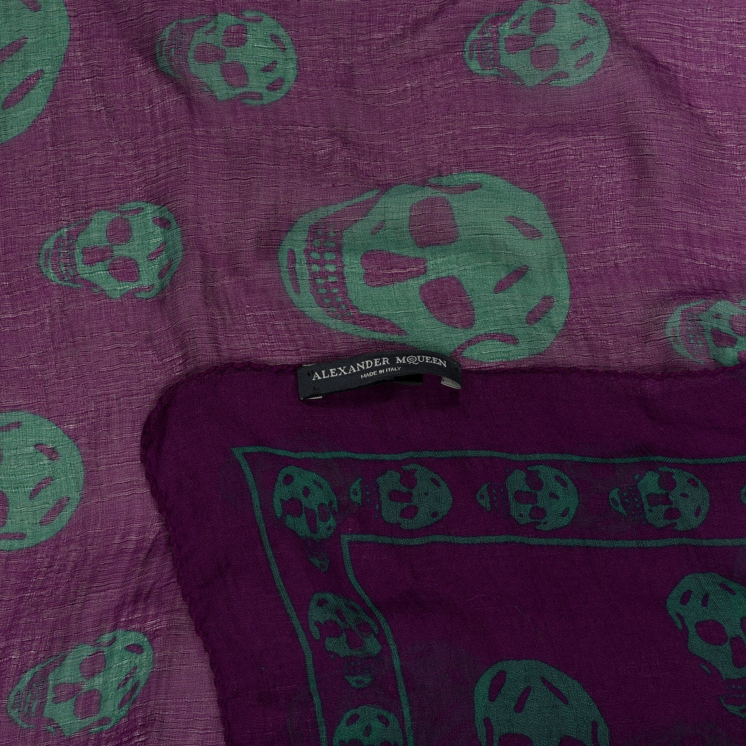 Alexander McQueen Silk Chiffon Skull Scarf Purple Green 3 of 3