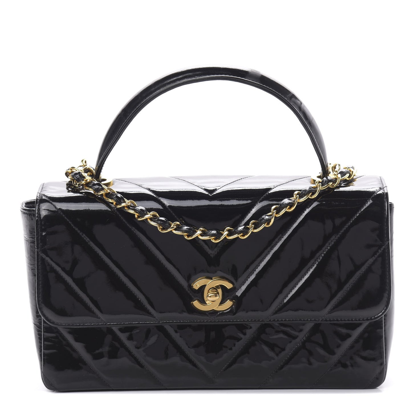 Patent Chevron Top Handle Flap Black