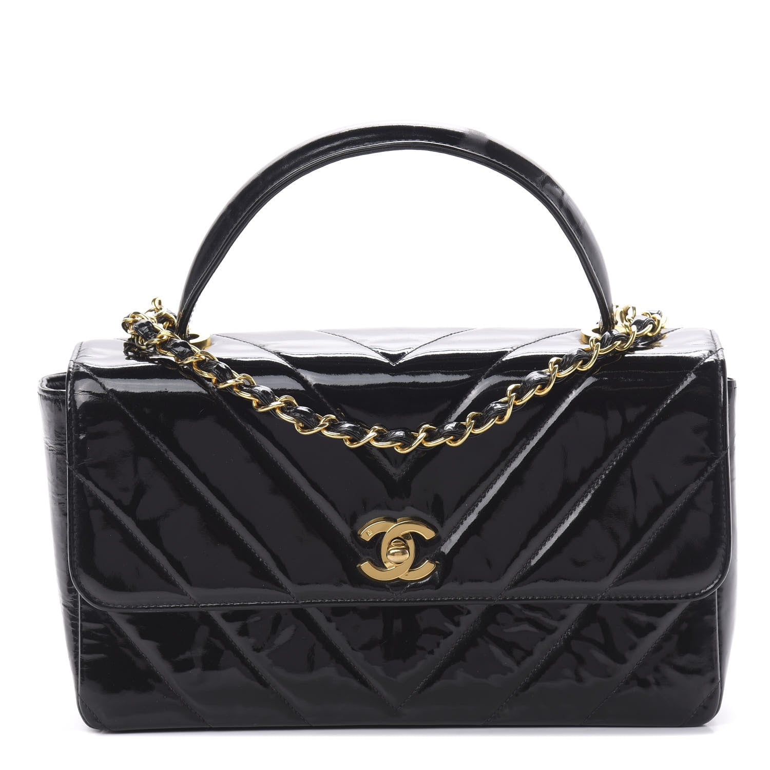 Chanel Patent Chevron Top Handle Flap Black 1 of 14