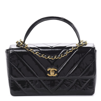 Chanel Patent Chevron Top Handle Flap Black 1 of 14