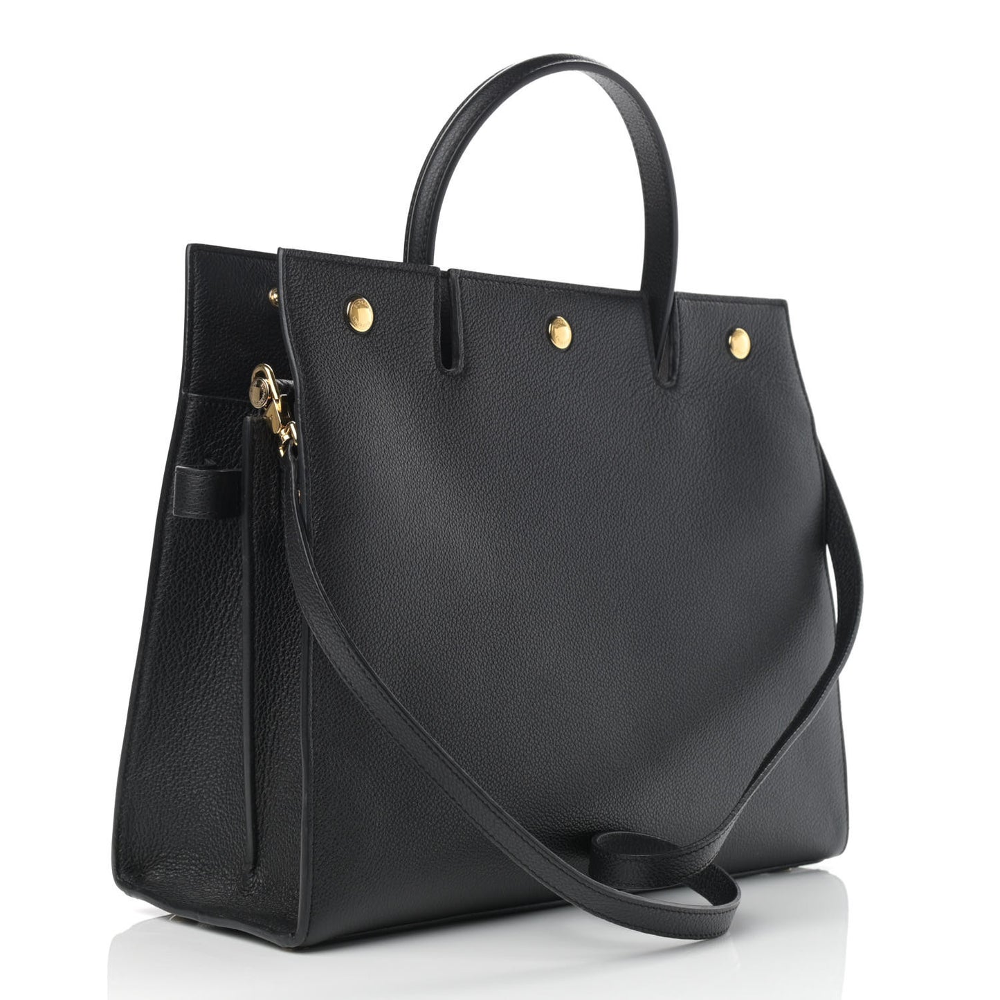 Grainy Calfskin Medium Title Bag Black