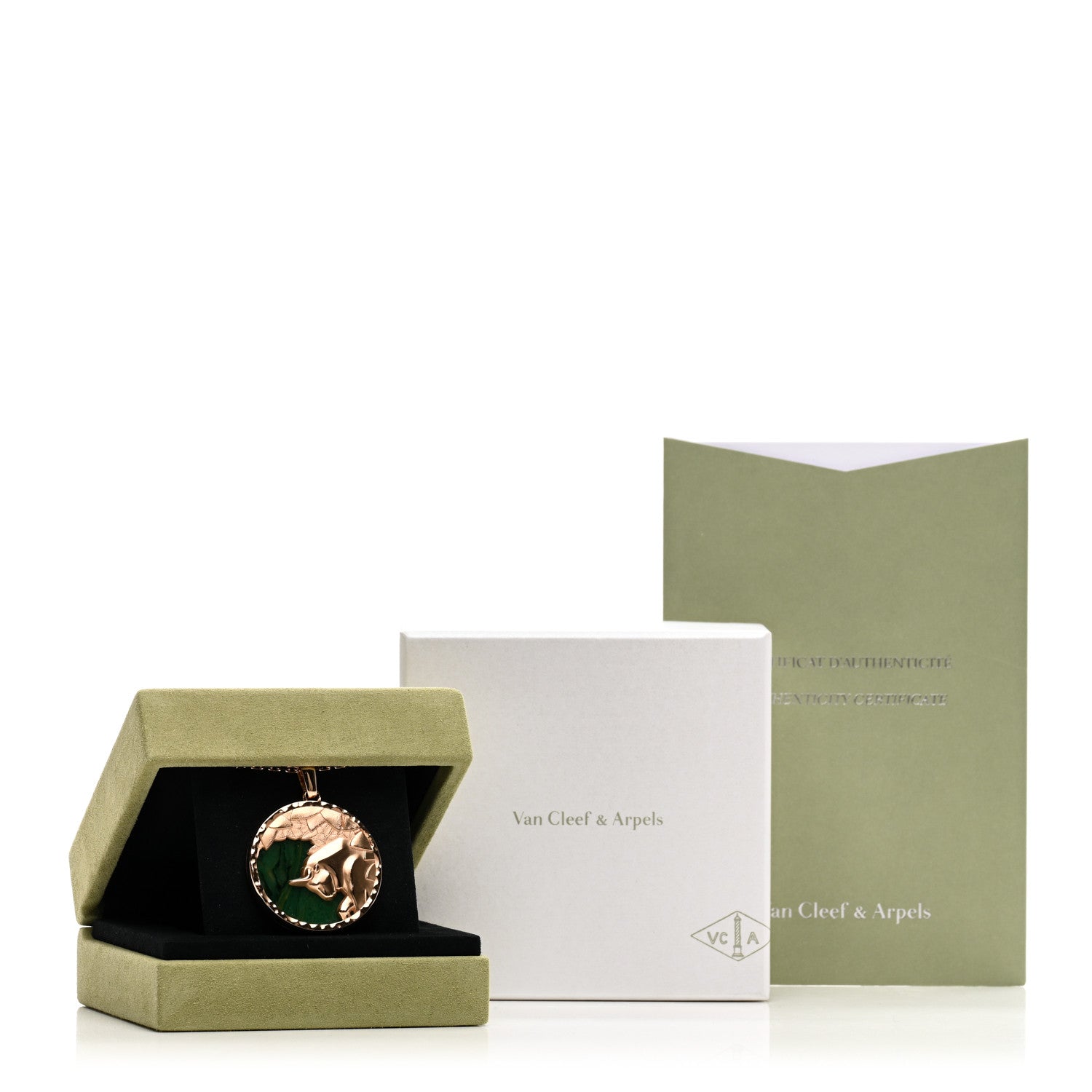 Van Cleef & Arpels 18K Rose Gold Aventurine Zodiac Taurus Pendant Long Necklace 5 of 5